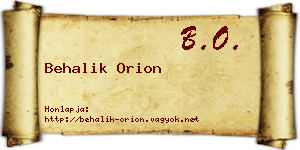 Behalik Orion névjegykártya